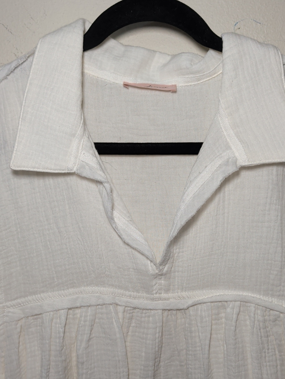 Ces Femme Cotton Muslin Babydoll Blouse White Collared Cottagecore Womens Size L - Picture 3 of 6